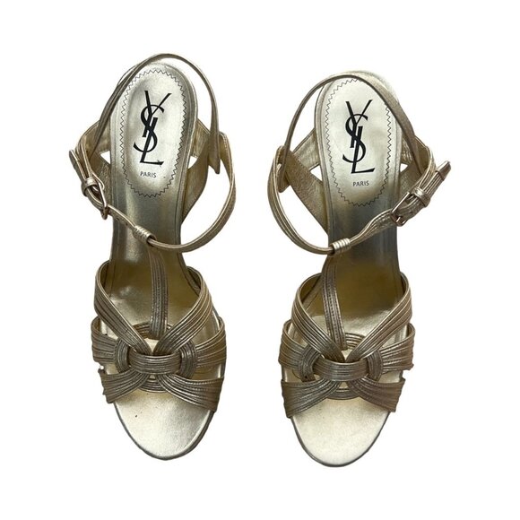 YSL gold leather Tribute 75 sandals size 40 - Picture 1 of 8